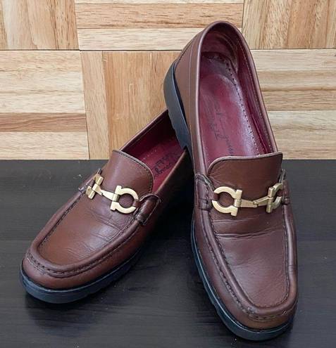 Salvatore Ferragamo Vintage  Sport ST09721 Brown Leather Loafers Horsebit Size 6B