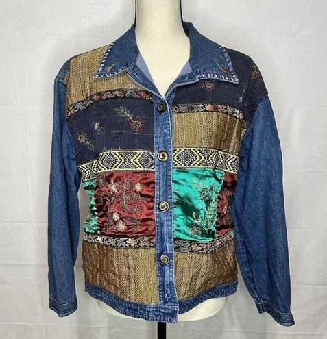 New Direction  Vintage Cotton Patchwork Quilted Denim Boho Jacket Size M