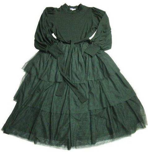 Krass&co NWT Ivy City . Cosette Midi in Green Tiered Tulle Skirt Fit & Flare Dress L