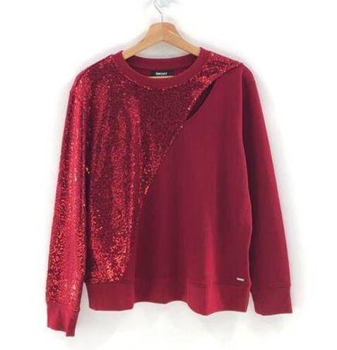 DKNY  Sequin-Embellished Keyhole Swe Holiday Red Small