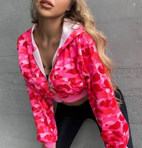 FashioNova Pink Camo Crop Zip Up