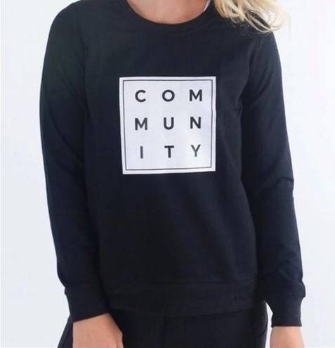 Zyia  Size Small Black Community Block Logo Spellout Crewneck Sweatshirt