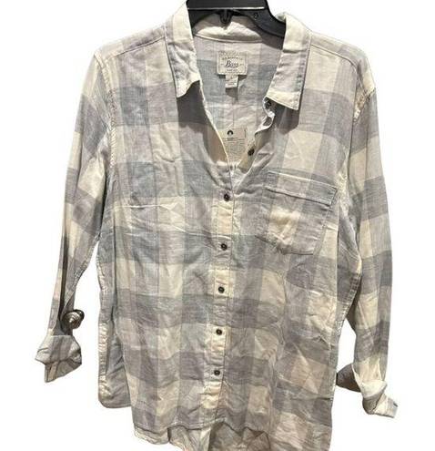 Krass&co GH Bass &  Womens Grey & Cream Plaid Shirt Long Button Rear Hem NEW Size Large