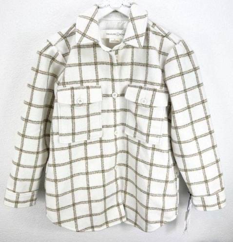 Treasure & Bond  Plaid But ton Down Carson Pane Boxy Shacket Ivory XS NWT