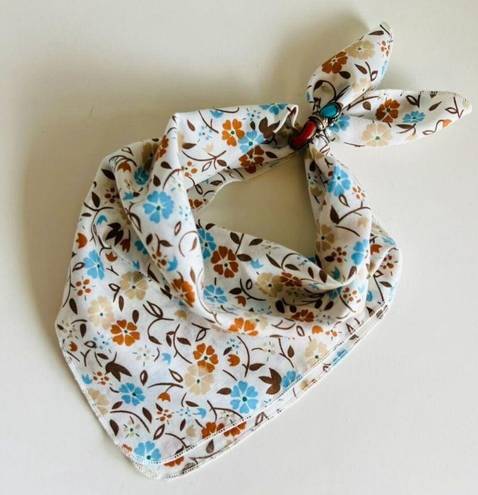 Vintage 90s Cottage Granola Brown Floral Cotton Square Neck Tie Bandana