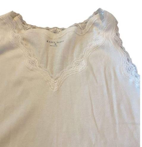 Karen Scott  White Tank Lace Trim Size XL