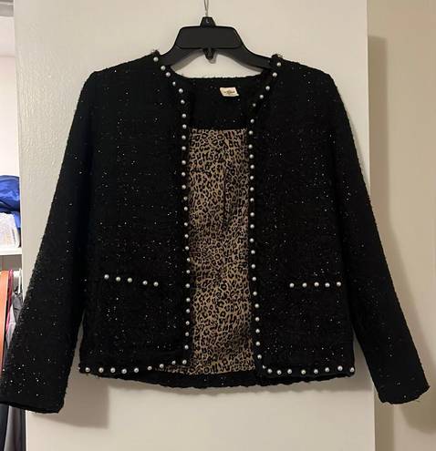 Black Tweed Blazer With Pearls Size 00