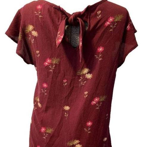 Blu Pepper 🌸 Burgundy floral top, flowy sleeves, relaxed, good for summer, flowers L large