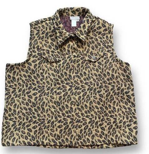 Coldwater Creek Vintage  Vest Tan Brown Leopard Animal Print Button Front Plus 2X