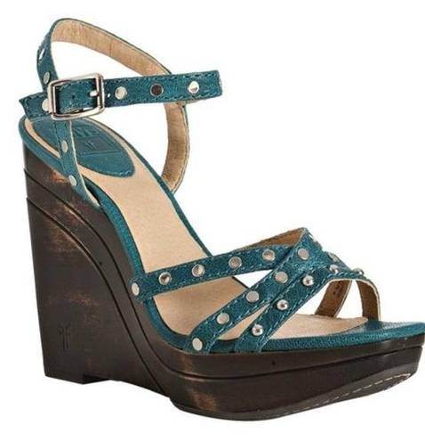 Frye  Turquoise Studded Bridget Wedges/Platforms Gr‎