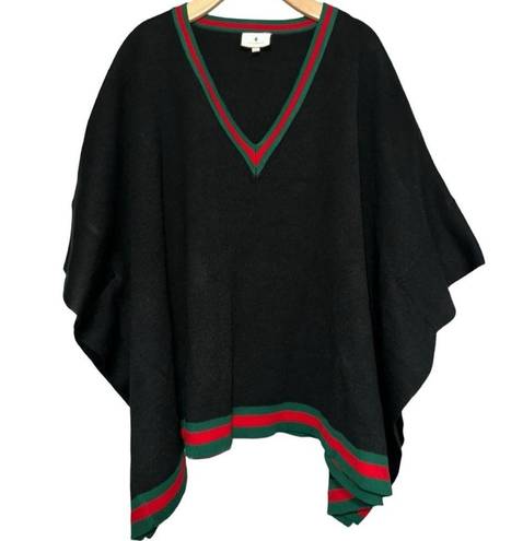 Tuckernuck  One Size Black Red Green Stripe Camden V Neck Sweater Knit Poncho