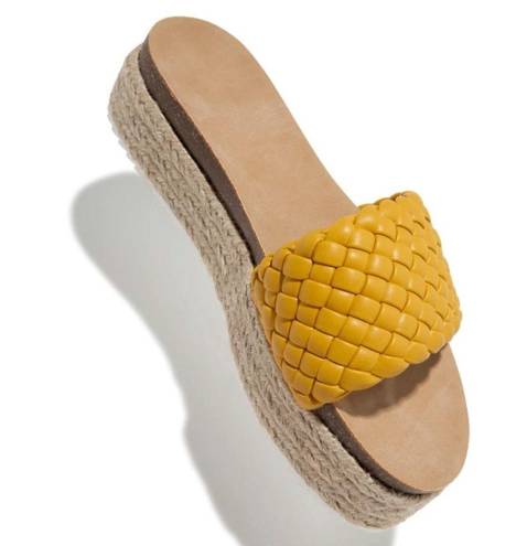 Yellow Braided One Band Platform Slip On Sandal Size 10