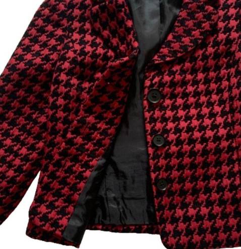 Houndstooth Semantiks Jacket Red Black  3/4 Sleeve Career Blazer Size 8 Petite