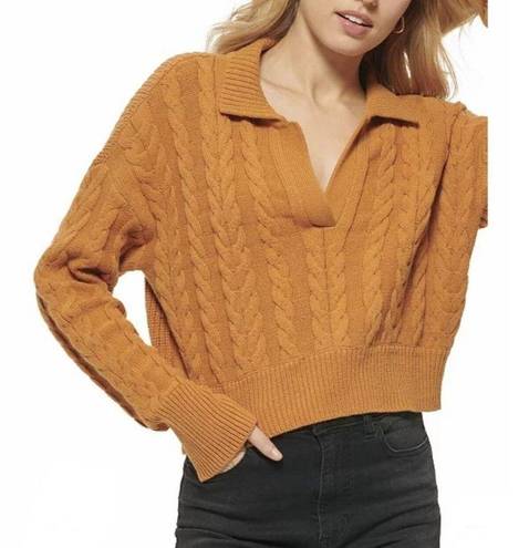 DKNY  Jeans Cable Sweater Knit V-Neck Long-Sleeve XLARGE Orange Tangerine