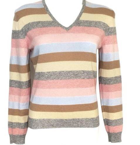 Brooks Brothers  Women’s V Neck Striped Cashmere Pullover Sweater size Medium