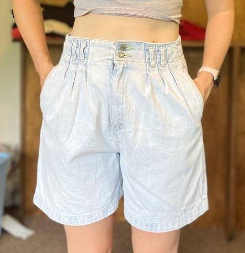 Brittania Vintage Super light wash ultra high rise paper bag waist denim shorts 