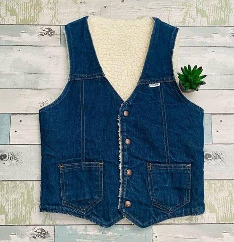 Vintage 70s Nelson Denim Sherpa Lined Vest Blue