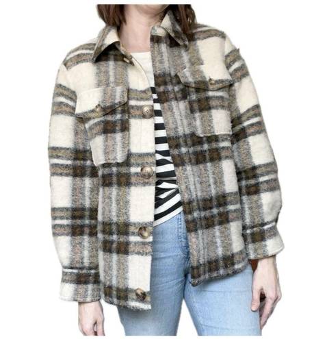 Isabel Marant  Gaston Wool Shirt Jacket Shacket Plaid Brown Cream 36/ S