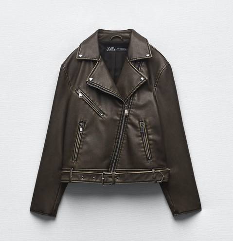 ZARA jacket bikerdistressed oversize casual faux leather