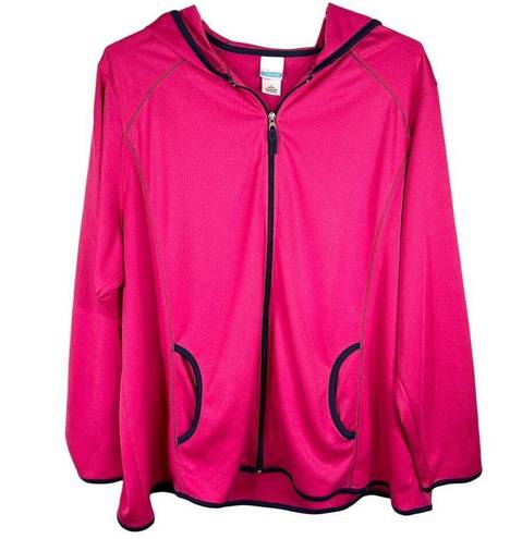 Just My Size JMS  4X Jacket Hot Pink Navy Blue Trim Full Zip Hooded Active 1612