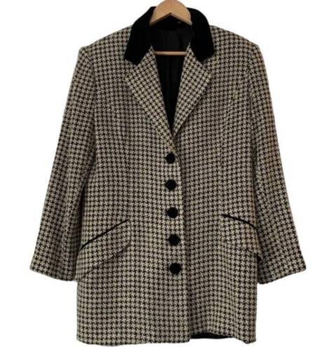 Houndstooth Vintage 90’s Oversized  Blazer With Velvet Collar