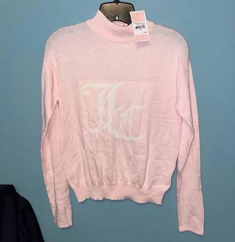 Juicy Couture  Mock Neck Intarsia Logo Sweater in Rose Quartz Size Medium