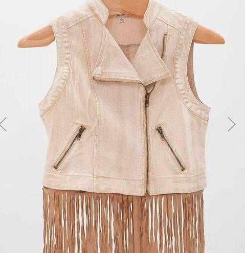 Double Zero  Asymmetrical Zip Vest with fringe