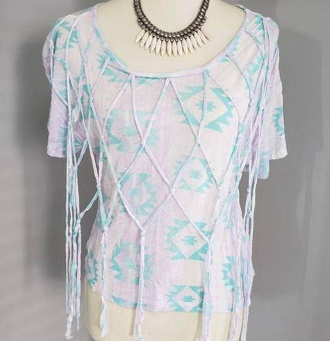 Kirra Aztec Print with Netted Accent Boho Top Small