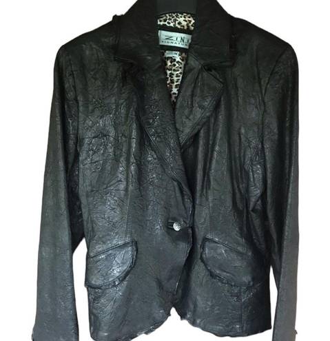 Edge ZINI Signature Black Leather Jacket Raw  Tapered Blazer Coat - Medium