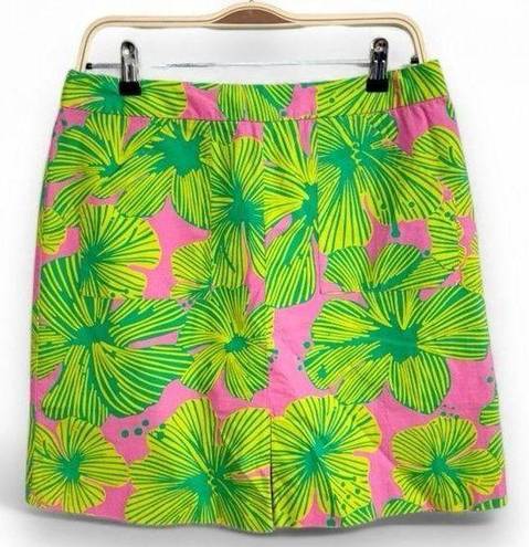 Lilly Pulitzer Lily Pulitzer Floral Pink And Green Tropical Skirt Size 6 Back Zip Front Pockets