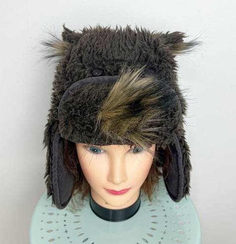 Hollister  Bear Faux Fur Trapper Winter Hat One Size Unisex in Dark Brown