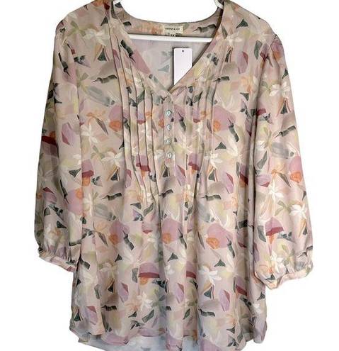 Harper  & Joy Stylogic Subscription Box Blouse Cream Pink Floral Size 1X NWT