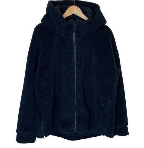 Fabletics Lotta Teddy Sherpa Fleece Hooded Jacket Full Zip Navy Blue, size Large