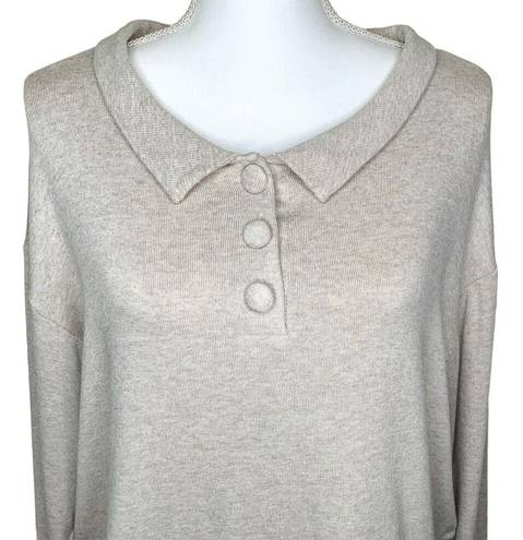 Lesjour! Heathered Oatmeal The Henley Ecovera Button Collar Long Sleeve Polo Top Size M