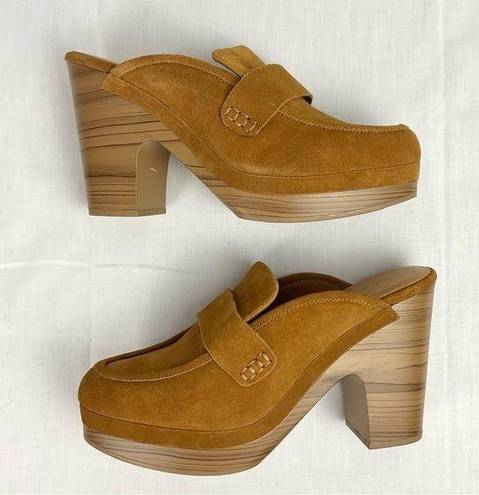 Splendid  Vina Suede Clog Honey Brown Platform Mule Loafers Sz 9.5 New Chunky