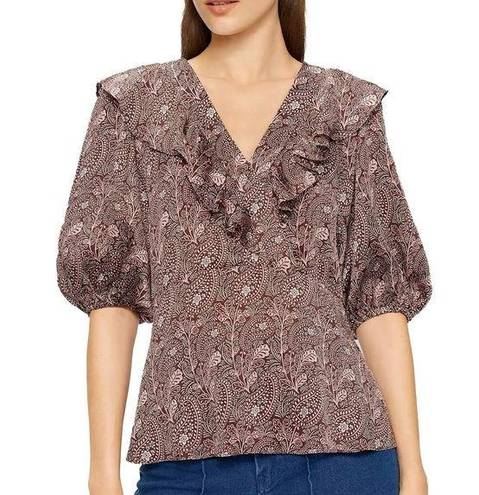 Ted Baker  Printed Frill Top Balloon Sleeves Deep Purple Leven Womens Size 2 US6