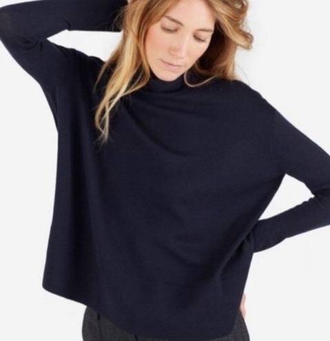 Everlane Luxe Wool Square Turtleneck in Navy Blue 100% Merino Wool