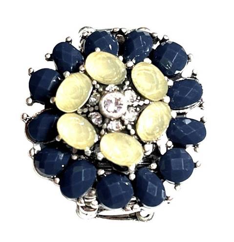 Style & Co NEW Crystal & Glass Stone FLOWER RING 1-1/8” Silver Stretch Blue Yellow Gems