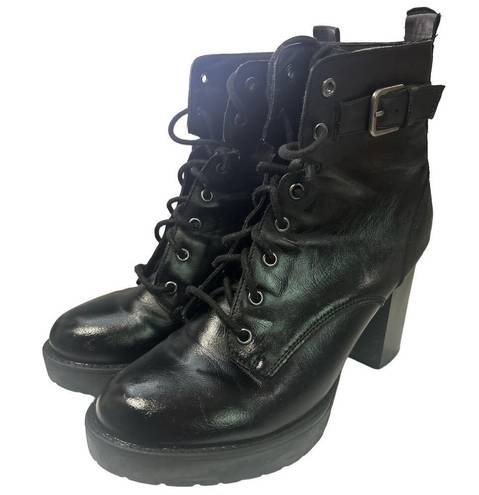 Madden Girl  Women's Black Jitter Heeled Lace-up Combat Boots Sz 7.5