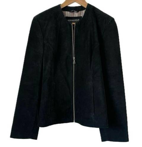Bernardo  Nordstrom Suede Jacket Black Leather Zip Front Women’s Size Large L