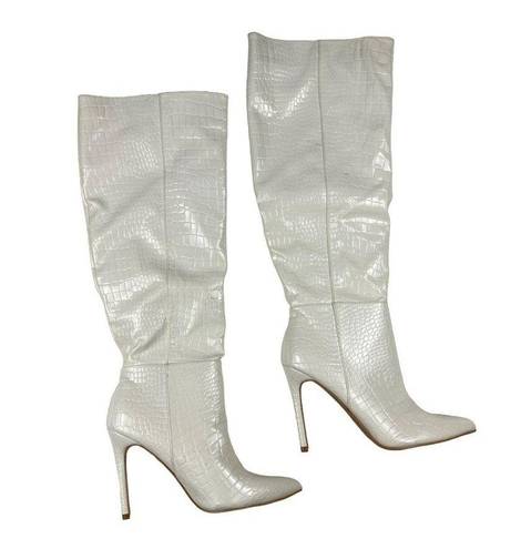 Boohoo - Knee High Boots in White Alligator