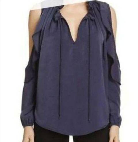 Vintage Havana  Cold Shoulder Ruffle Blouse Navy Blue