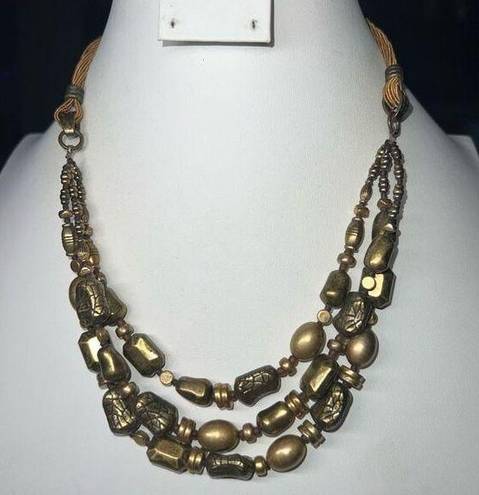 Coldwater Creek  Multi Strand Gold Tone Bead and Cord Necklace