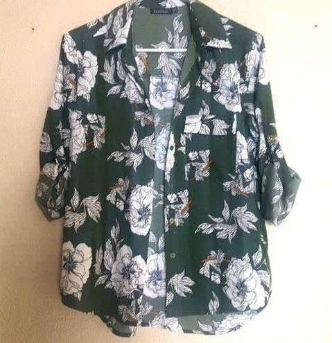 Boohoo  Green Tropical Floral Print Button Down Shirt