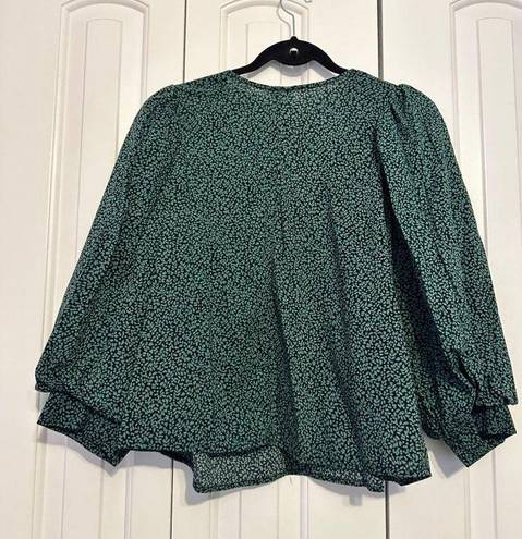 A New Day  green and black puff sleeved blouse XXL