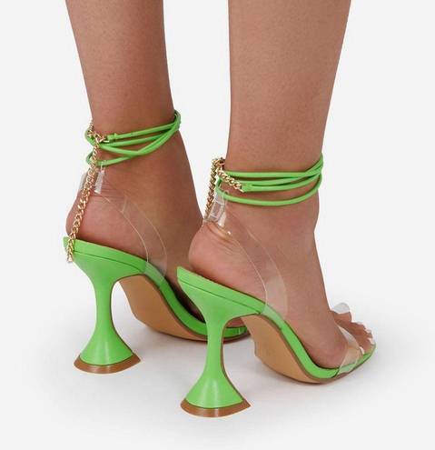 EGO heel sandals with ankle tie transparent upper Size 6.5