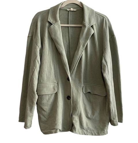 Madewell  Womens Rumpled Terry Blazer Size Small Green 2 Button Pockets Stretch