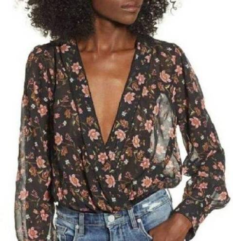 J.O.A. Floral long sleeve open back bodysuit