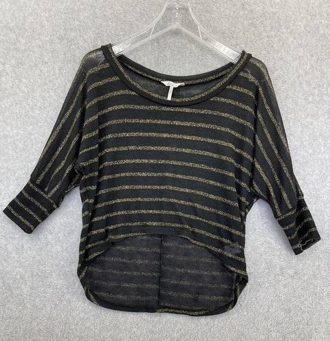 Kirra  Black Gold Thin Dolman Sleeve Blouse High Low Short Sleeve Size Small