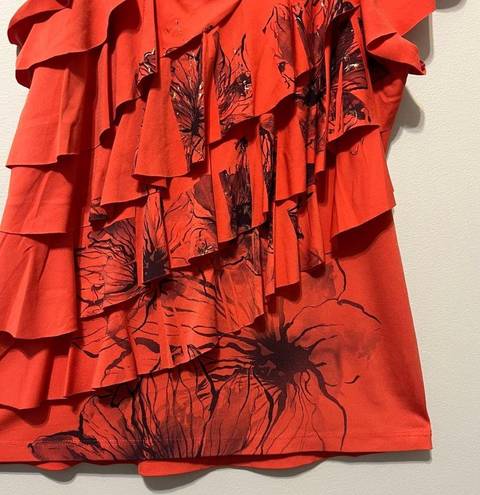 AB Studio  Coral Orange Floral Short Flutter Sleeve Blouse Size M